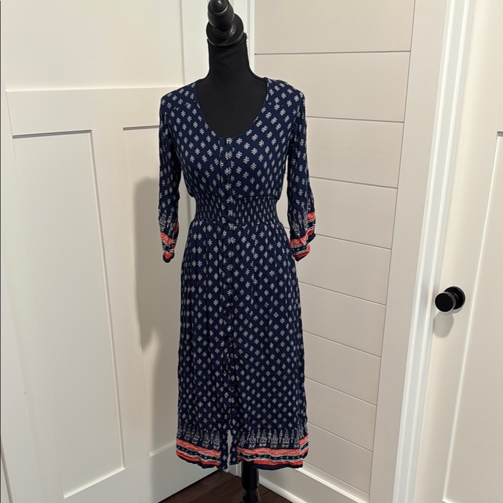 Navy Blue Patterned Women's Dress